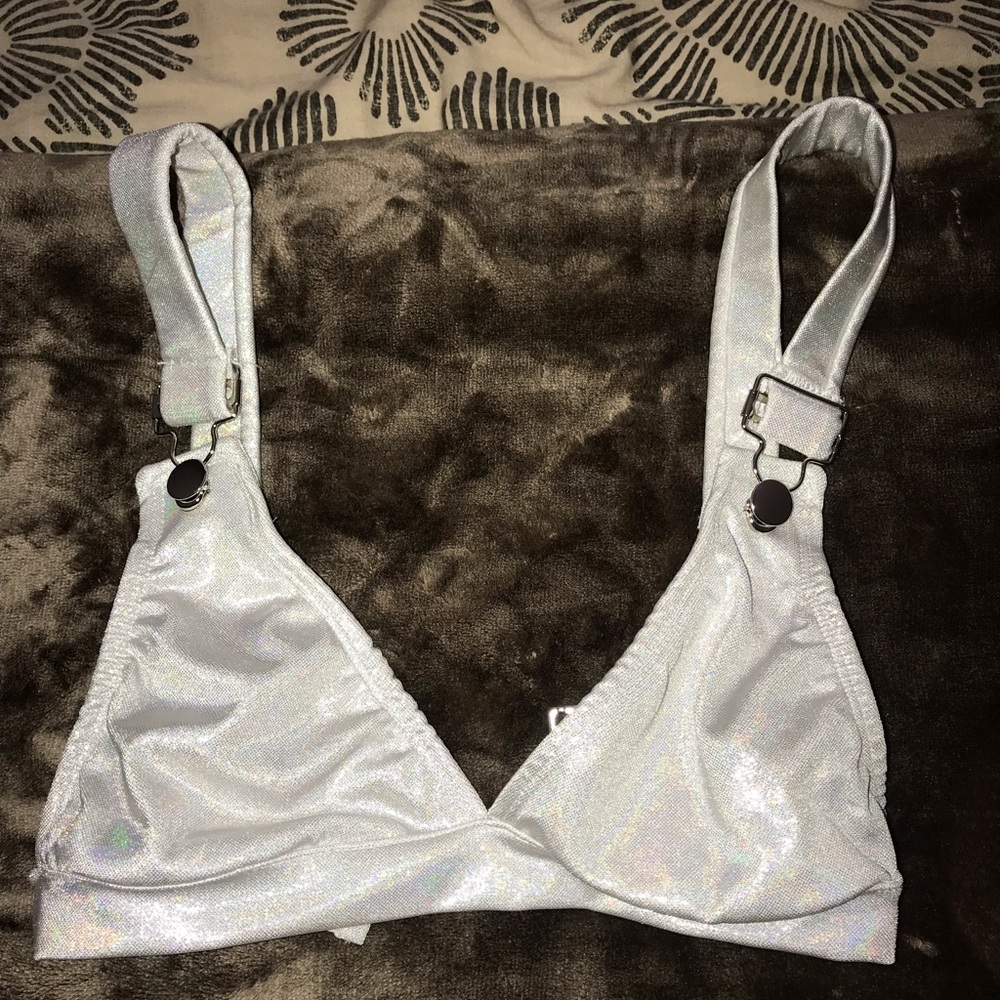 Rave Wonderland White Glitter Buckle Top